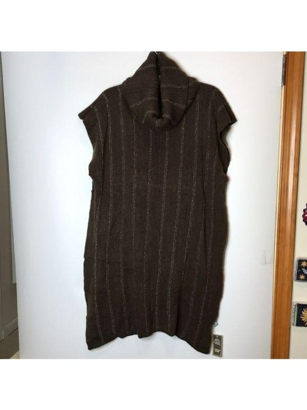 NWT Fashion Apparel Womens Brown Silver Striped Cowl Neck Poncho PLUS SIZE 1X